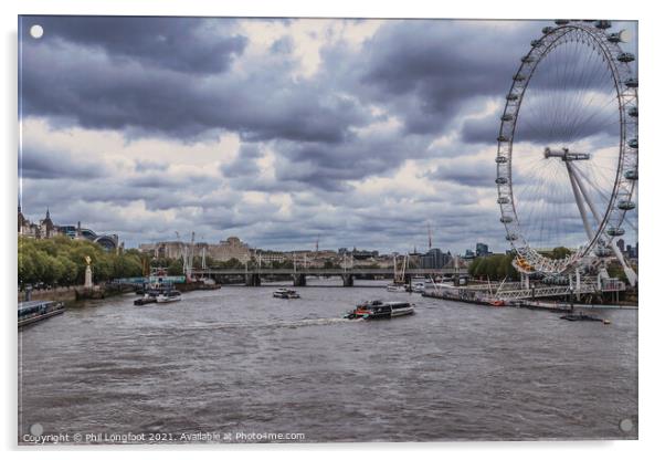 A cloudy day on the River Thames London Acrylic by Phil Longfoot