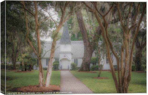 Old White Church Under Spanish Moss Canvas Print by Darryl Brooks