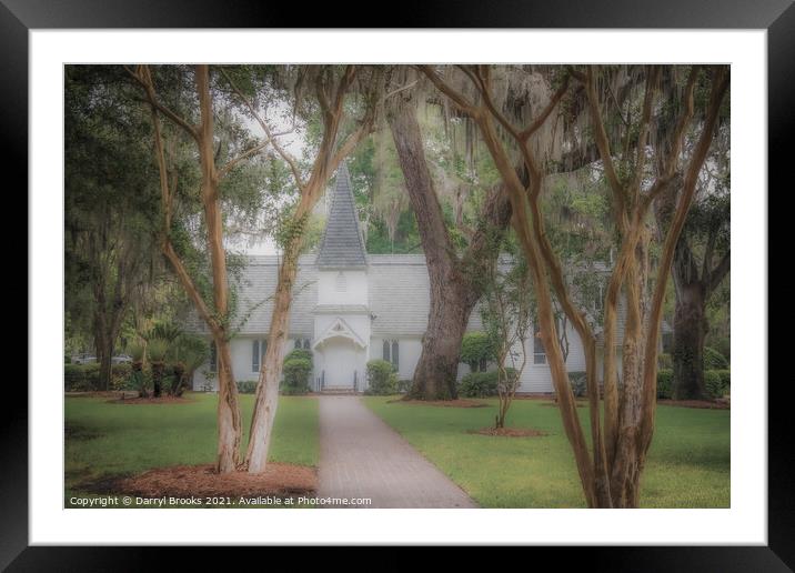 Old White Church Under Spanish Moss Framed Mounted Print by Darryl Brooks
