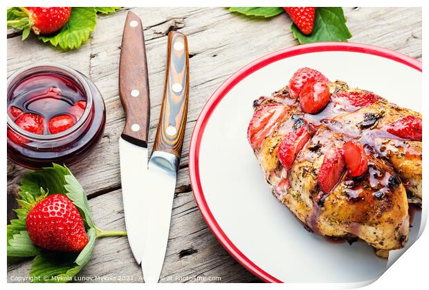 Chicken meat baked in strawberry sauce Print by Mykola Lunov Mykola