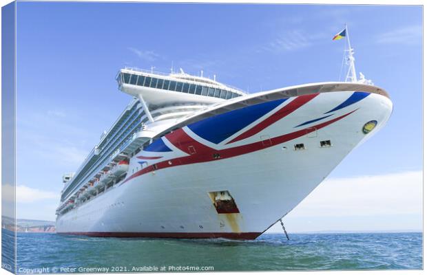 The 'Ventura' Cruise Liner Moored In The Bay Outside Teignmouth Canvas Print by Peter Greenway