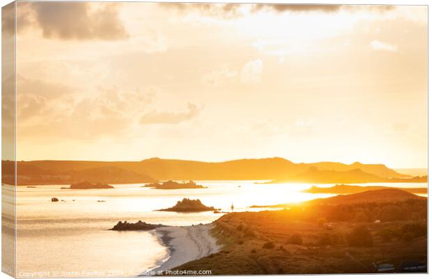 View from Lawrence's Bay, St Martin's, towards Tresco, Isles of Scilly Canvas Print by Justin Foulkes