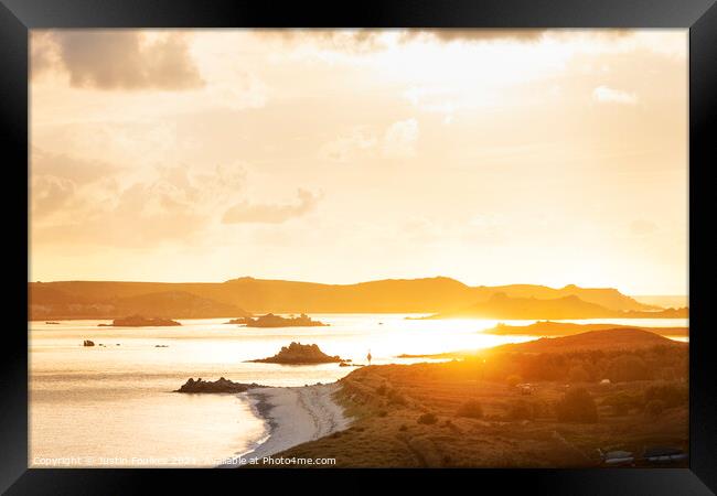 View from Lawrence's Bay, St Martin's, towards Tresco, Isles of Scilly Framed Print by Justin Foulkes