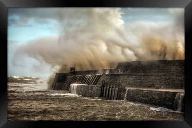 Hurricane Ophelia hits Porthcawl pier Framed Print by Leighton Collins
