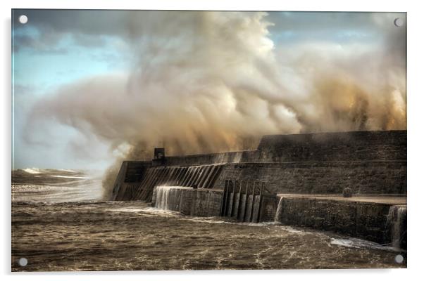Hurricane Ophelia hits Porthcawl pier Acrylic by Leighton Collins