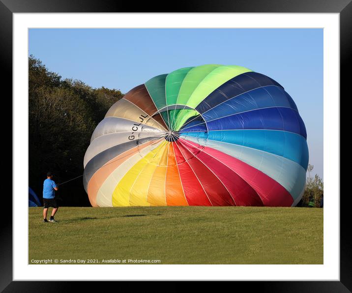 Rainbow Hot Air Balloon on Robin Hill Framed Mounted Print by Sandra Day