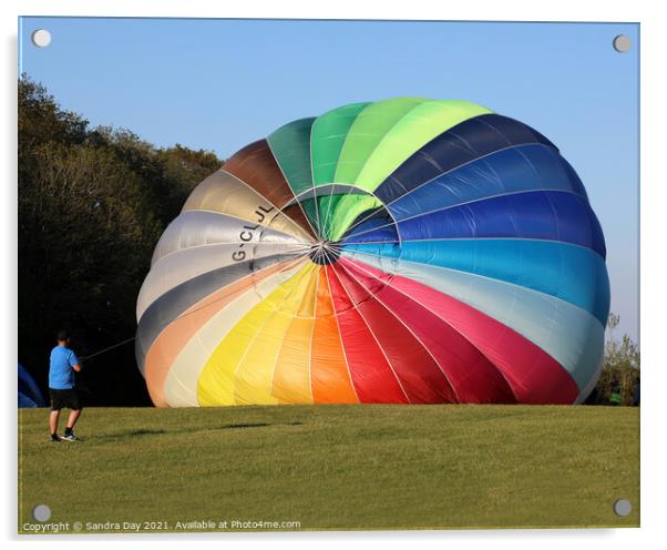 Rainbow Hot Air Balloon on Robin Hill Acrylic by Sandra Day