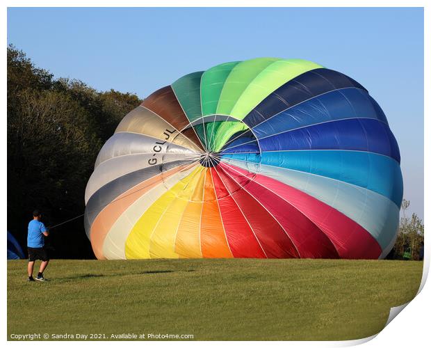 Rainbow Hot Air Balloon on Robin Hill Print by Sandra Day