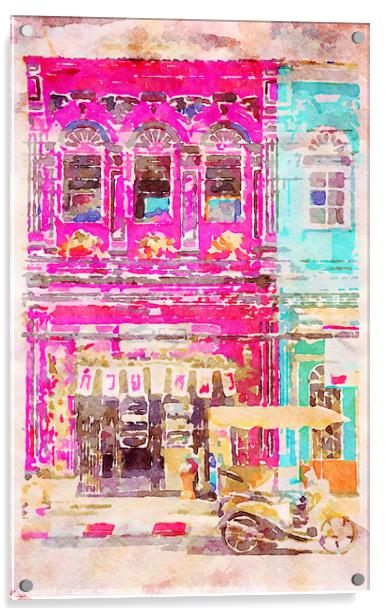 Colourful shophouse Acrylic by Kevin Hellon