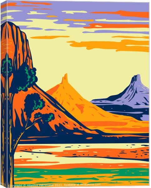 North and South Six Shooter Peak in Bears Ears National Monument located in San Juan County Utah WPA Poster Art Canvas Print by Aloysius Patrimonio