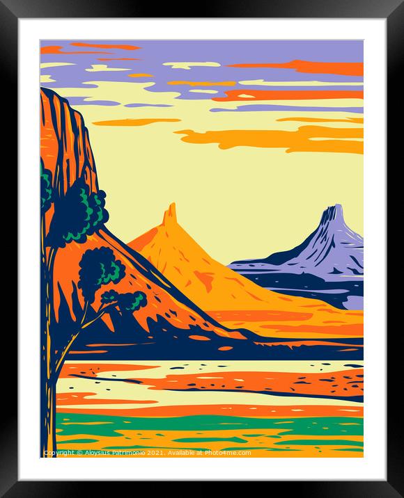 North and South Six Shooter Peak in Bears Ears National Monument located in San Juan County Utah WPA Poster Art Framed Mounted Print by Aloysius Patrimonio