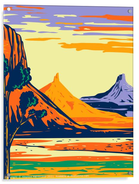 North and South Six Shooter Peak in Bears Ears National Monument located in San Juan County Utah WPA Poster Art Acrylic by Aloysius Patrimonio