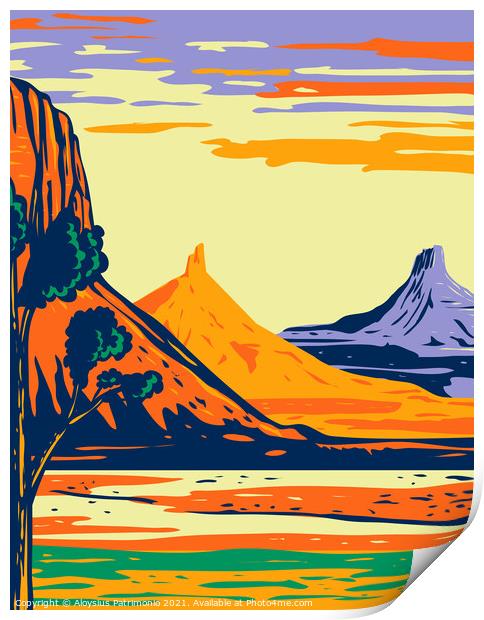 North and South Six Shooter Peak in Bears Ears National Monument located in San Juan County Utah WPA Poster Art Print by Aloysius Patrimonio