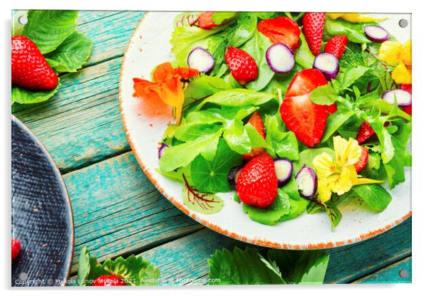 Summer salad with berries and herbs Acrylic by Mykola Lunov Mykola