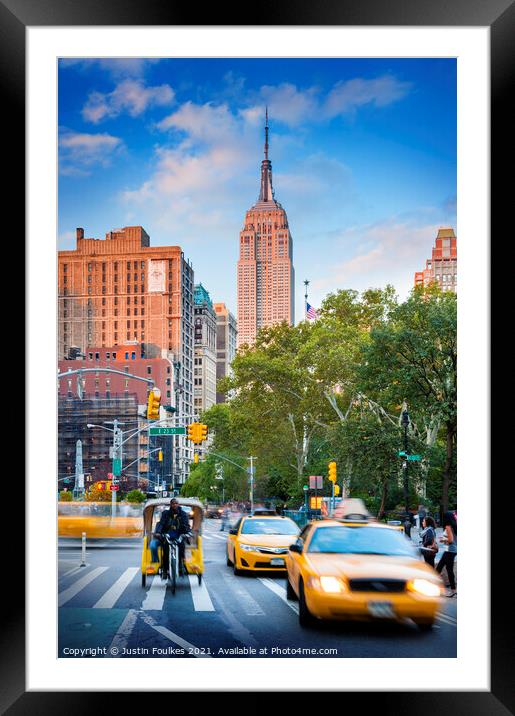 The Empire State Building from Broadway, New York Framed Mounted Print by Justin Foulkes