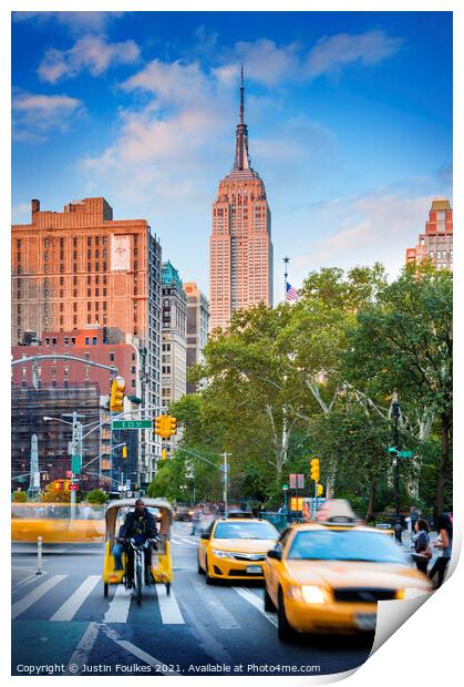 The Empire State Building from Broadway, New York Print by Justin Foulkes
