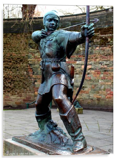 Robin Hood statue at Nottingham Acrylic by john hill