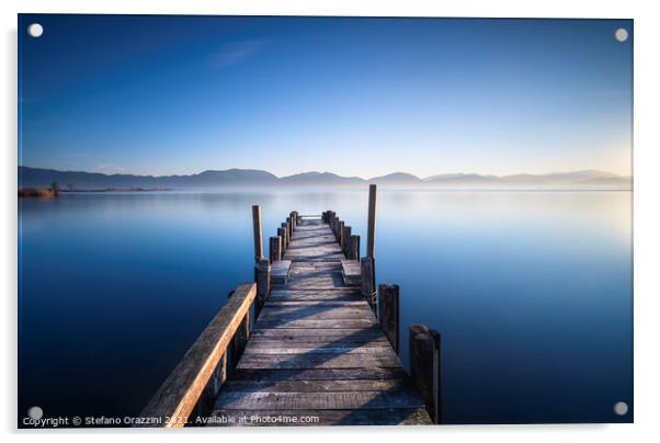 Pier in a Blue Lake Acrylic by Stefano Orazzini