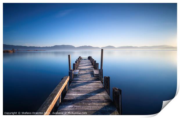 Pier in a Blue Lake Print by Stefano Orazzini