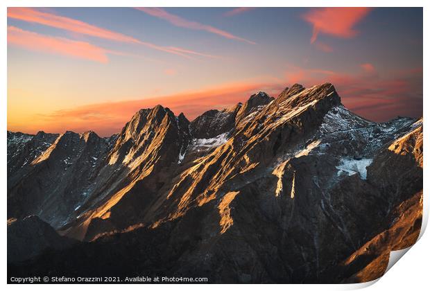 Red Sunset in Alpi Apuane Print by Stefano Orazzini