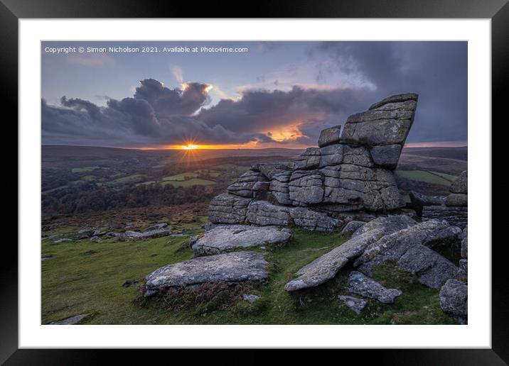 Sunset at Yar tor, Dartmoor. Framed Mounted Print by Simon Nicholson