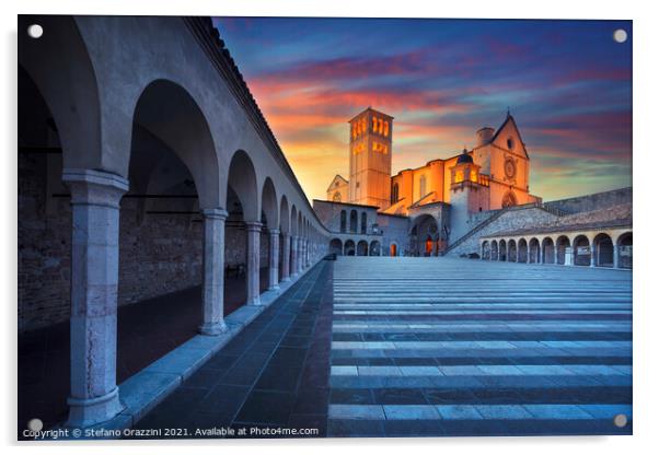 Assisi, San Francesco Basilica Sunset Acrylic by Stefano Orazzini