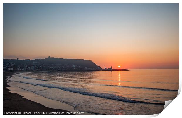 Scarborough Lighthouse Sunrise Print by Richard Perks