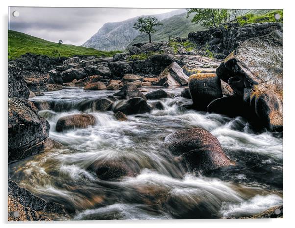 Rushing River, Glen Etive Acrylic by Aj’s Images