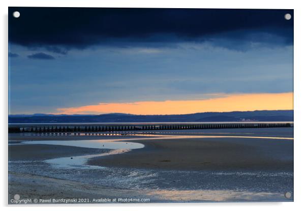 Cramond beach at twilight  Acrylic by Pawel Burdzynski