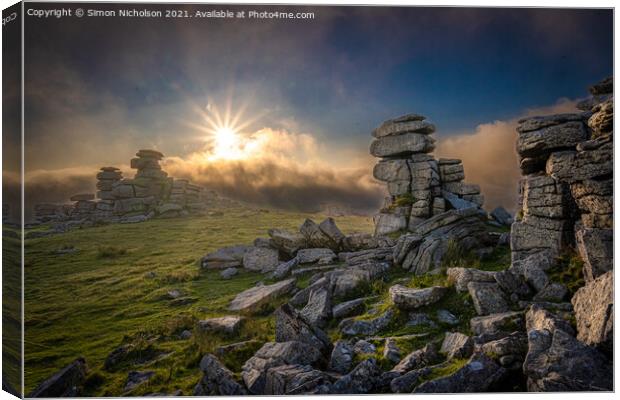 Sunset at Great Staple Tor Canvas Print by Simon Nicholson