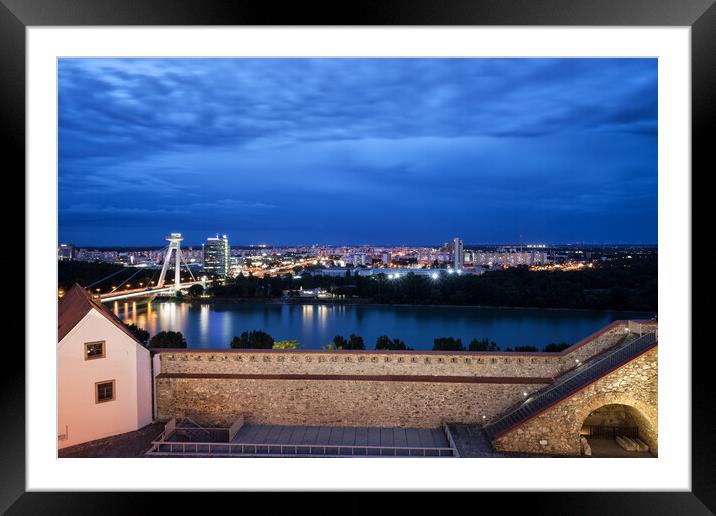 Bratislava City Skyline at Blue Hour Framed Mounted Print by Artur Bogacki