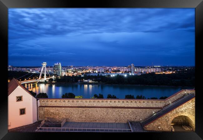Bratislava City Skyline at Blue Hour Framed Print by Artur Bogacki