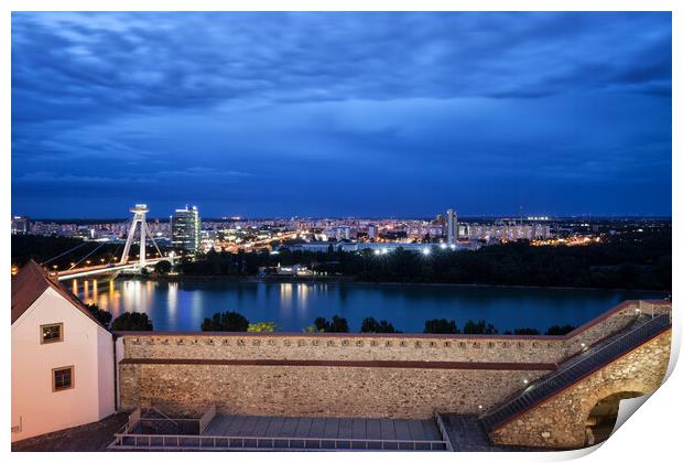 Bratislava City Skyline at Blue Hour Print by Artur Bogacki