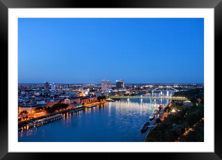 Bratislava City Blue Hour River View Framed Mounted Print by Artur Bogacki