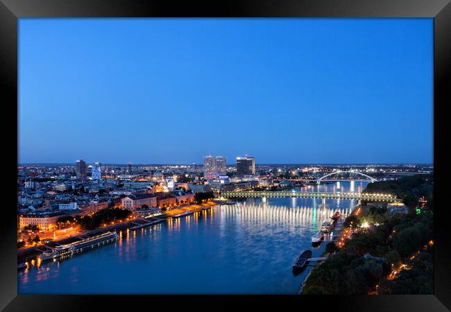 Bratislava City Blue Hour River View Framed Print by Artur Bogacki