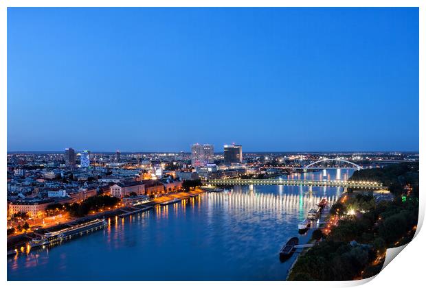 Bratislava City Blue Hour River View Print by Artur Bogacki