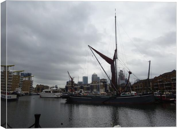 Thames Barge at Limehouse Basin Canvas Print by John Bridge