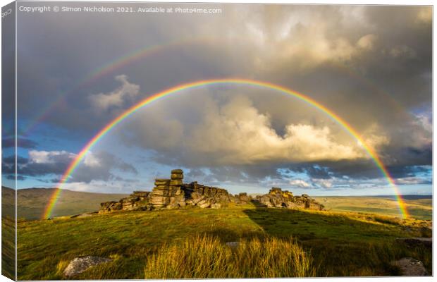 Double Rainbow Over Great Staple Tor Canvas Print by Simon Nicholson