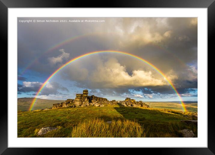 Double Rainbow Over Great Staple Tor Framed Mounted Print by Simon Nicholson