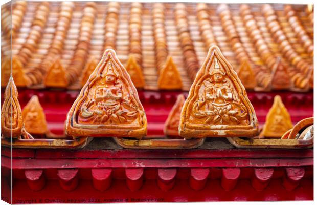 Ornate roof tiles on a temple in Bangkok, Thailand,  Canvas Print by Christina Hemsley