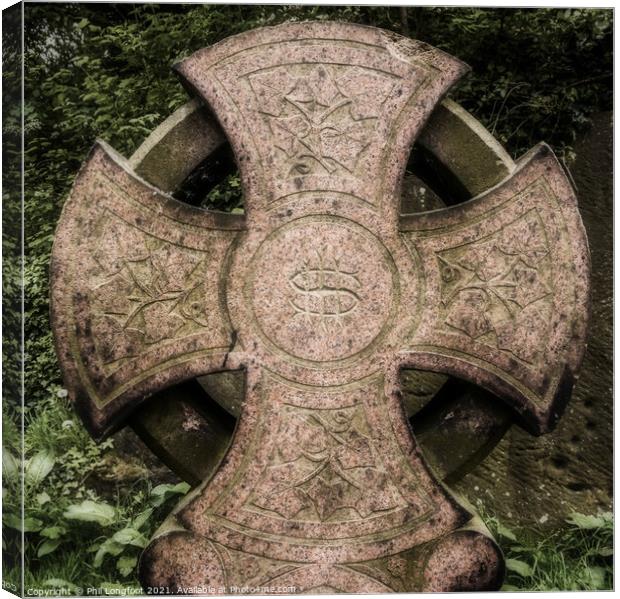 Celtic Cross in a Liverpool Cemetery  Canvas Print by Phil Longfoot