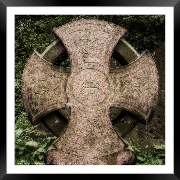 Celtic Cross in a Liverpool Cemetery  Framed Mounted Print by Phil Longfoot