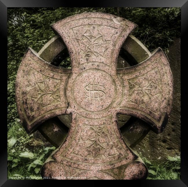 Celtic Cross in a Liverpool Cemetery  Framed Print by Phil Longfoot