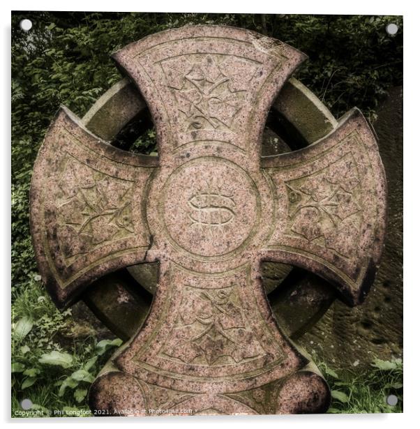 Celtic Cross in a Liverpool Cemetery  Acrylic by Phil Longfoot