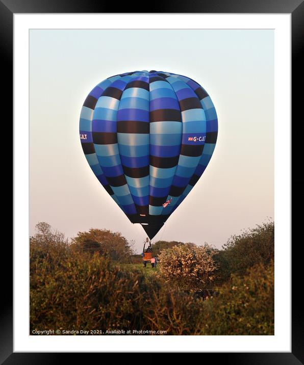 Multi Blue Hot Air Balloon Landing  Framed Mounted Print by Sandra Day
