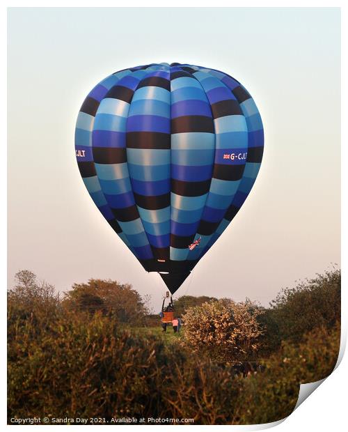Multi Blue Hot Air Balloon Landing  Print by Sandra Day