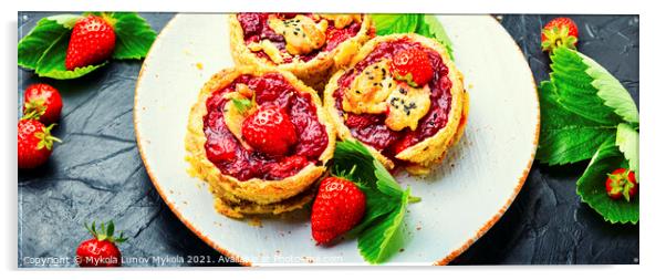 Summer biscuit with strawberries Acrylic by Mykola Lunov Mykola