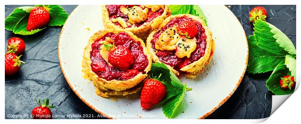 Summer biscuit with strawberries Print by Mykola Lunov Mykola
