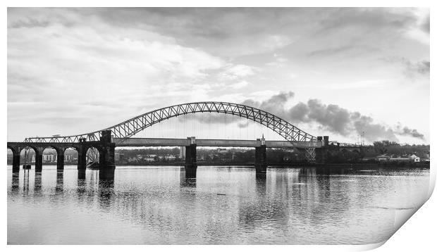 Runcorn Bridges spanning the Mersey Estuary in monochrome Print by Jason Wells