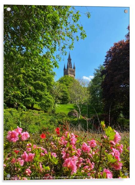 Glasgow University tower behind the azaleas  Acrylic by yvonne & paul carroll